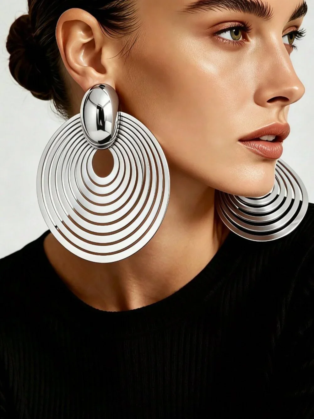 Silver Women's polished Metal Oversized round Drop Earrings
